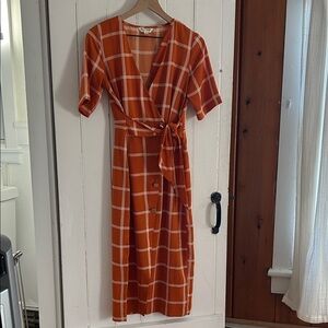 Miss Selfridge Orange Plaid Midi Dress